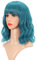 FAELBATY Blaue Perücke Kurze Bob Perücken Mit Pony Schulterlange Perücke Für Frauen Lockige Wellenförmige Synthetische Cosplay Perücke für Mädchen Kostüm Perücken (12 blaue Farbe)
