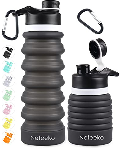 Nefeeko Collapsible Water Bottle, 26oz Silicone Foldable Water Bottles | Leakproof BPA Free Travel Water Bottles with Carabiner,Portable Sport Water Bottles for Camping,Hiking Outdoor Indoor Sport