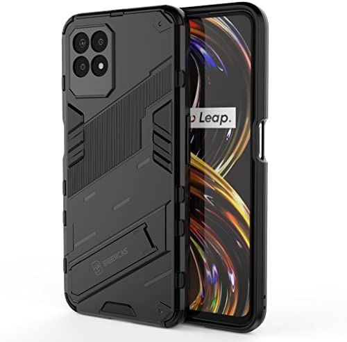 SEAHAI Funda para Realme 8i Estuche, Carcasa de Antigolpes [Rugged Armour] Soporte Plegable Oculto Silicona TPU Bumper Anti-Caída Case para Realme 8i - Negro