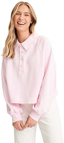 NA-KD Buttoned Collar Sweater Polo a Maniche Lunghe, Rosa Chiaro, M Donna