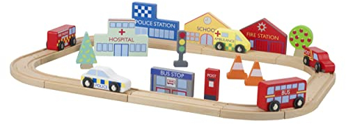 Orange Tree Toys Holzbahn, Straßen-Rettungsdienste Set für Kinder – Lernverkehrsspielzeug mit Autospielzeugen für Kinder 1 2 3+ Jahr alt, Kleinkind Geburtstag, Weihnachten – Holzspielzeug von Orange Tree Toys