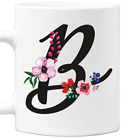 Colorfamily Tazza Mug con Iniziale Floreale - Lettera B - 100% ceramica
