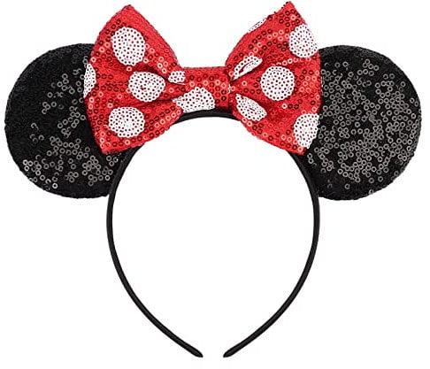 AQOKKA Mouse Ears Headbands with Bow Minnie Ears Cosplay Costume Hair Accessories for Women Girls Birthday Party Decoration