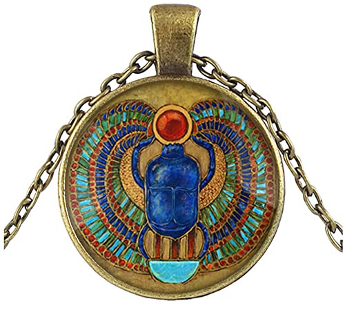 CQHODFYA Ägyptisches Skarabäus Halskette für Damen Herren mit Anhänger,Ägypten Kette für Männer Frauen, Schmuck Geschenkidee,Amulett Kette mit 27 Kette -Mit Schmuckschachtel