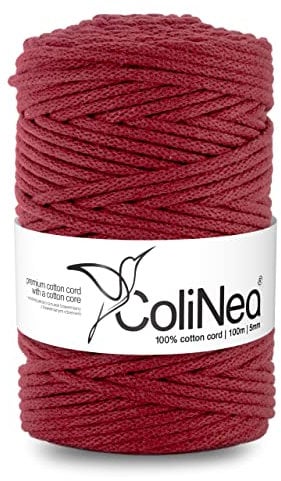 ColiNea, Cordon en Coton avec âme en Coton, tressé, 5mm, 100m, Marron