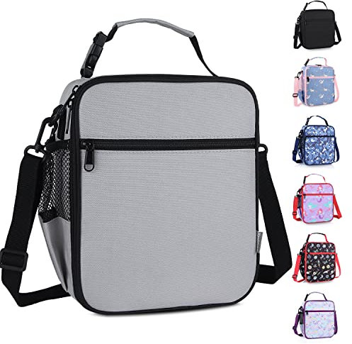 hombrima Isolierte Lunchbox-Tasche für Kinder, Thermo-Picknick-Kühltasche mit verstellbarem Riemen, für Erwachsene, Kinder, Damen, Herren, Jungen, Mädchen, Schule, Arbeit (Grau)