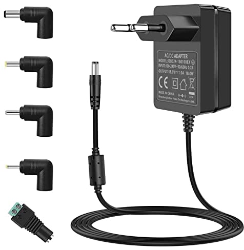 18V 1A Netzteil EU Stecker 100-240Vac AC an DC Power Adapter 18W Stromkabel für Gleichstromeingang 18Volt 100mA-1000mA 0.5A 500mA 0.7A 700mA 0.8A 800mA 1A 1000mA, mit 5 Steckerspitzen.