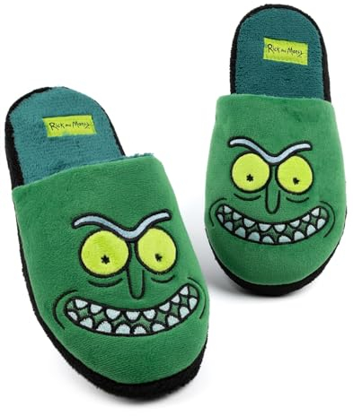 RICK AND MORTY Mens Slippers | Adults Animated Character Pickle Rick Green Slip On House Sliders | Series Merchandise 9-10 UK