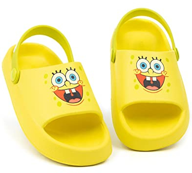 SPONGEBOB SQUAREPANTS Kids Sandals | Boys & Girls Sliders with Supportive Strap for Toddlers | Yellow Sponge Bob Summer Pool & Play Shoes | Slip-on Footwear Fun Merchandise Gift for Children