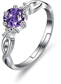 Bellitia Jewelry Damen Einfache Öffnen Verstellbare Ringe aus 925 Sterling Silber für Frauen Mädchen, Ring Damen Edelstein Verlobung mit 0.7ct Amethyst