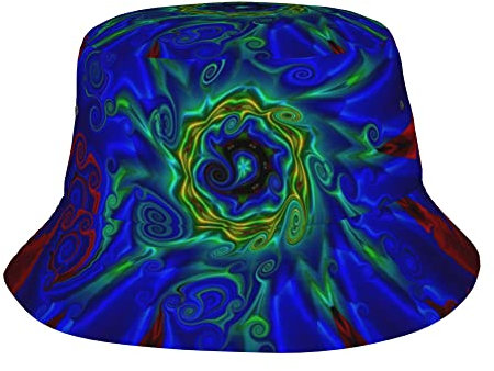 XVBCDFG Unisex Fischerhut, Sommer, Reisen, Strand, Sonnenhut, breite Krempe, Fischermütze, Psychedelic Trippy Flower Floral Blau Rot, One size