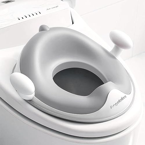 Angelbliss WC Sitz Kinder, Baby Potty Training Toilettentrainer, Kinder Toilettensitz für Jungen und Mädchen, Doppeltem Anti-Rutsch Polster Kloaufsatz, mit Griff und Spritzschutz (grau)
