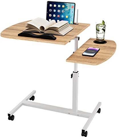 Schreibtisch Höhenverstellbar Winkeleinstellbarer, Beistelltisch mit Rollen, pc Tisch mit Anti-Rutsch-Stopper, Aussparung, Computertisch, Laptoptisch Stehpult für Büro Hause, Braun