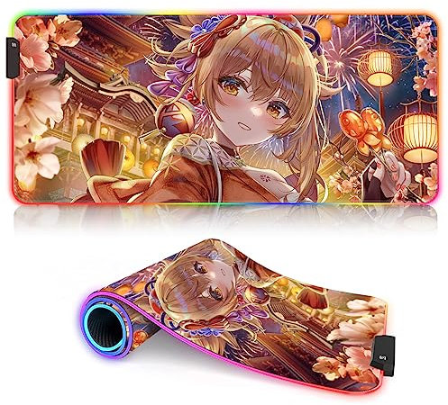 DEHUA Tapis de Souris XXL Genshin Impact LED Tapis de Souris de Jeu RVB Yoimiya Accessoires de Table Jeu et Bureau Pc Ordinateur Portable Personnage de Jeu (30x80cm)