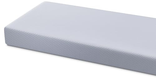Simmons Kids Quiet Nights Breathable 4-inch Mini Crib Mattress with Removable/Machine Washable Cover - GREENGUARD Gold – Waterproof - Sustainably Sourced Core Fiber Core, Blue
