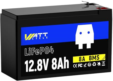 12V 300Ah (280Ah) Batteria al litio LiFePO4 Mini dimensione, BMS 200A integrato, EVE A + Cellule valutate, 15.000 + cicli, Ideale per RV, Batteria auto (12V 8Ah)