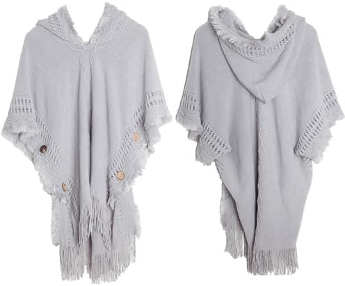 FUSHENGTER Schal Mütze Damen Halstuch Herren Schals Poncho Schal Frühling Herbst Winter Übergroße Strickwaren Knopf Kapuze Cape Schal 11