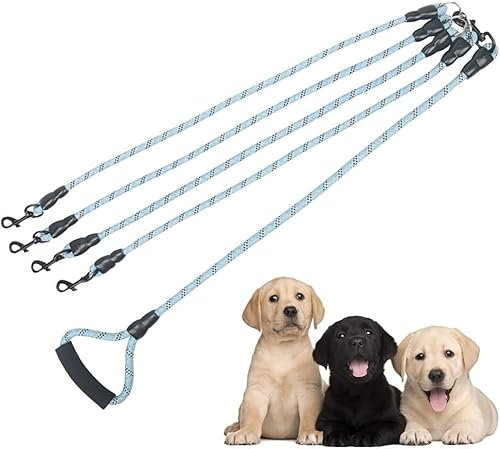 4 in 1 Dog Leashes,No Tangles Detachable Nylon Traction Rope 1/2/3/4 Way Anti-Pull Long Line Dog Leads with Soft Padded Handle for One, Two, Three, Four Dogs Pet Walking Hiking