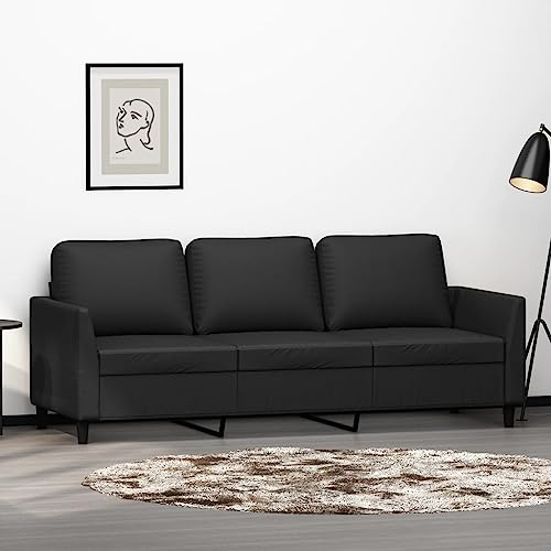 SECOLI Sofa 3 sitzer Kunstleder Sofa 3er Couch 3 sitzer 3er Couch Stoff Sofa Sofa 3 sitzer klein für Wohnzimmer/Schlafzimmer/Büro/Wohnung-Schwarz-3-sitzer:180cm