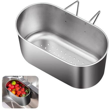 streeHerjjkeA1 Spülbecken Sieb,Edelstahl 304,Filterkorb Abflussregal,Edelstahl Waschbecken Filterablage,fürGemüse/Obst Küche Sieb Teesieb,Silber