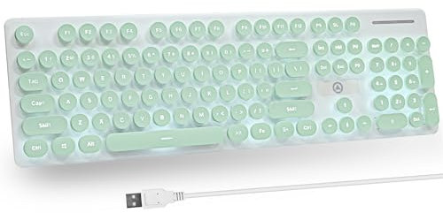 iTastatur Typewriter Keyboard 104-key Punk Gaming Retro Keyboard LED White Backlit Cute Keyboard with Wired USB Suitable for PC/Win/Mac/Laptop Computer Keyboard（Green）