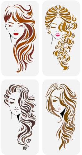 FINGERINSPIRE 4 Stück Langes Haar Frau Gesicht Malen Große Schablone 30x15 cm PET Schönes Mädchen Sprüht Große Schablone Lady Line Art Gesicht Wandschablone Frauenthemen Riesige Schablone