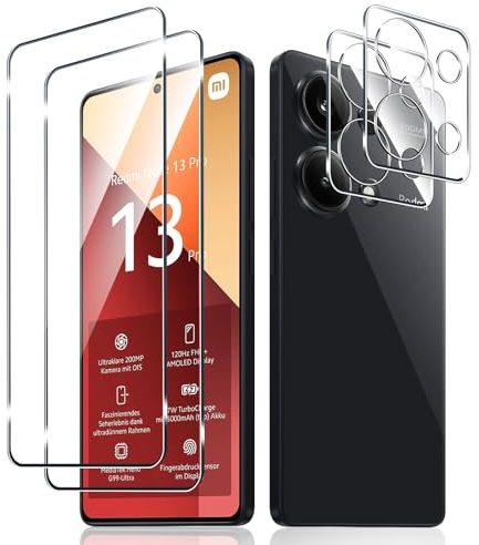 Funrae 2 Piezas Protector de Pantalla para Xiaomi Redmi Note 13 Pro 4G con 2 Piezas Protector de Lente de Cámara, 0.33MM HD 9H Ultra Resistente Cristal Templado Vidrio Templado