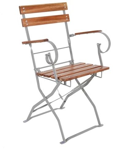 Biergarten Sessel mit Armlehnen - 84 x 53 cm - Bistro Klappstuhl aus Akazien Holz - klappbarer Garten Balkon Terassen Stuhl
