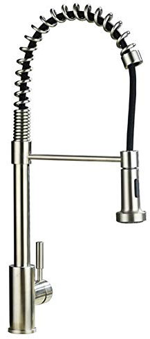 Moderne Wasserhähne, Mischbatterie, Küchenspüle, 360° drehbarer Auslauf, klassischer Einhebel-Dual-Mode-Pull-Down-Feder-Warm- und Kaltwasserhahn mit UK-Standard-Armaturen, gebürstetes Nickel, gebürste