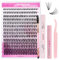 Fadlash Eyelash Extension Kit 0.07 D 8-16mm 30D Wispy Lashes Cluster Lashes Glue Bond And Seal With Tweezers&Eyebrow Brush Eyelash And Lash Adhesive Remover DIY At Home