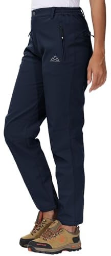 YSENTO Damen Softshellhose Winter Wanderhose Skihose wasserdichte Warm Gefüttert Thermohose Outdoorhose Trekkinghose(Marine,L)