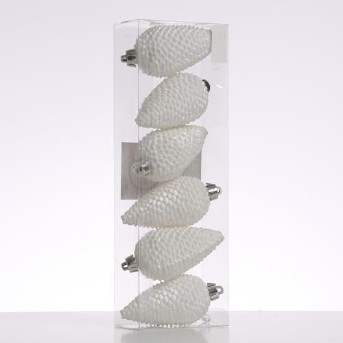 Christbaumschmuck Baumschmuck Tannenzapfen bruchfest glitzernd H: 8cm 6St. (Weiß)