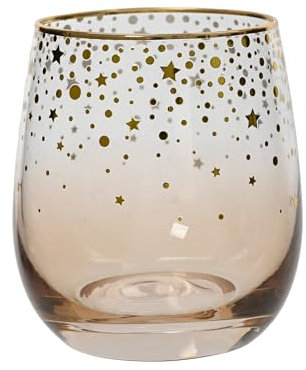 Kaemingk Trinkglas 9,5cm - Glas mit Sternen - Glasgeschirr Wasserglas Saftglas Limonadenglas - Gläser für Weihnachten - Glasbecher Apricot Gold