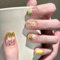 Mgmxbsth 24PCS Enumerated Medium Pressed Nails,Fake Nails, French Tip False Nails, Stick On Nail, Spring Flower Tip Full Coverage Gel Adhesive Nail, Suitable for Women and Girls(Tulip Glitter)