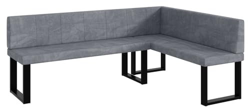 MEBLINI Eckbank für Esszimmer - Küchenbank - Essecke - Sitzecke Küche - Peter - U-Beine 142x196x87cm Rechts - Grau Samt