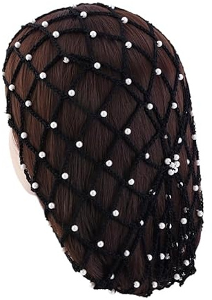 Rockreyoa Snoods für Frauen Haarnetz Perle Häkelnetz Haarnetz Perlenhaarnetz Netz-Häkelhaarnetz Schlafende Haarnetze Abdeckungen Haarknotennetz Elastische Haarnetze Dutt Netz Kopfbedeckung