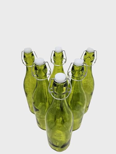KWARE 6PCS Glass Bottles with Swing Top Brewing Bottles Airtight Preserve Bottles for Home Brewing Oil Vinegar Beer Wine Cider Soda 500ML (LIGHT GREEN)
