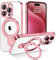 BENTOBEN Magnetic Case for iPhone 15 Pro [Compatible with Magsafe], Invisible Ring Stand Clear Back Soft TPU Plating Edge Military Grade Protection Shockproof Cover for iPhone 15 Pro, Rose Gold