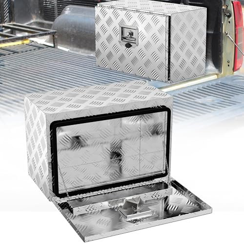 HENGMEI Aluminium Transportbox Werkzeugkiste Unterboden Lkw Box, Werkzeugkasten, Aufbewahrungsbox mit Schloss, Wasserdicht Metallbox für Lkw, Transporter, Anhänger, 610x360x405 mm