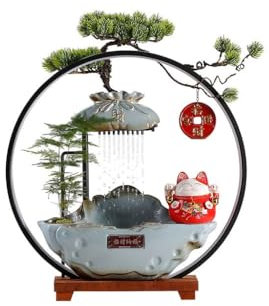 SOBOLON Fontaine de Table Ornements de Fontaine de Richesse créative Chinoise Ornements de Fontaine de Circulation d'eau de Bureau Ornements de réception d'entreprise Fontaine d'eau intérieure