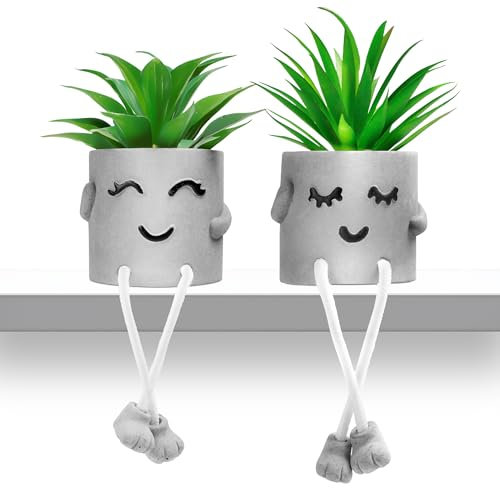Plantes artificielles d'intérieur avec pots émotionnels créatifs, plantes succulentes vertes pour décoration d'intérieur, salle de bain, chambre à coucher, bureau, étagère, sans entretien, faux pot