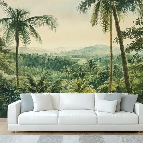 Générique Papier Peint Panoramique Forêt Tropicale, Papier Peint Jungle Palmier Vert, Fresque Murale, Decoration Chambre Salon, 100 x 70 cm
