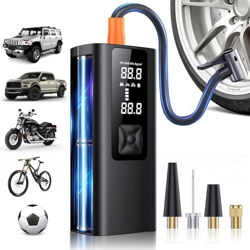 Elektrische Luftpumpe 12V Fahrrad Akku Kompressor, 150 PSI & 20000 mAh Mini Tragbare Fahrradpumpe Luftkompressor Für Auto,Motorrad,Fahrrad,Bälle, USB-C wiederaufladbar, Als Powerbank und Taschenlampe