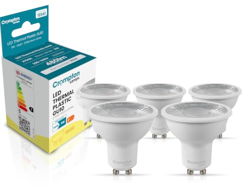 Crompton Lamps LED GU10 Spotlight Bulbs 5W | 5 Pack | Warm White 3000K | Energy Saving Light Bulbs for Ceiling Lights | 400 Lumens | Direct Replacement | GU10 LED Bulbs
