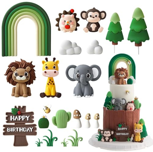 21 Stück Dschungel Torten deko Geburtstag, Tiere Geburtstag Tortendeko, Dschungel Themed Tortendeko, Waldtiere Kuchen Deko, für Jungen Mädchen Babyshower