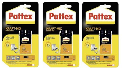 Pattex Kraft-Mix Metall – 3x 35g | Metall-Kleber mit extra starker Haftung, hitzebeständig & vibrationsfest, ideal für Metallreparaturen