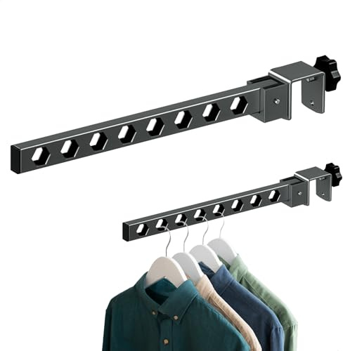 duozoanz Jackenhalter Wand, Teleskop Gardinenstange Kleiderhaken Klappbar, Kleiderstange zur Wandmontage Garderobe für Schlafzimmer Shower Balkon Bad Schwarz Weiß