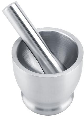 Wakects Mortier Pestle Set Grinder en Acier Inoxydable, qualité, Utilisation Moderne Mais Fonctionnelle, Polyvalente, Conception Ergonomique, Fonctionnement Effort, avec l'ail et le
