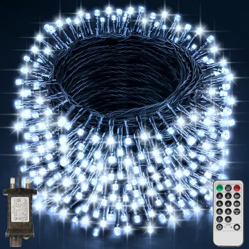 Realky Fairy Lights Plug in, 62.8M/206FT 500LED Waterproof Outdoor String Lights Mains Powered with 8 Modes/Remote Control, Christmas Lights for Outside Indoor Garden Bedroom Decorations(Cool White)