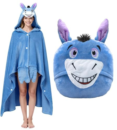 MSISILY Decke mit Kapuze und Ärmeln, Esel Tragbare Decke Hoodie Kuscheldecke Mit Ärmeln, Esel Geschenk für Frauen Erwachsene und Kinder